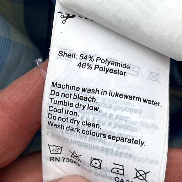 Helly Hansen Blue Plaid Snap Front Shirt 3/4 Sleeve Pockets Womens XS Pockets - Picture 8 of 10